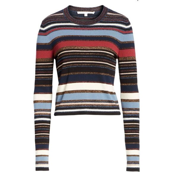 Veronica Beard Palmas Striped Metallic Sweater sz L EUC - Picture 5 of 6